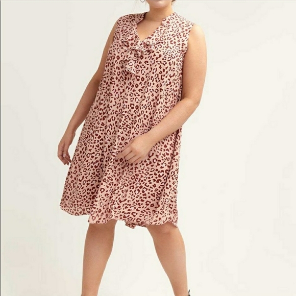 Peach Leopard Print Ruffle Front Dress - Picture 3 of 5